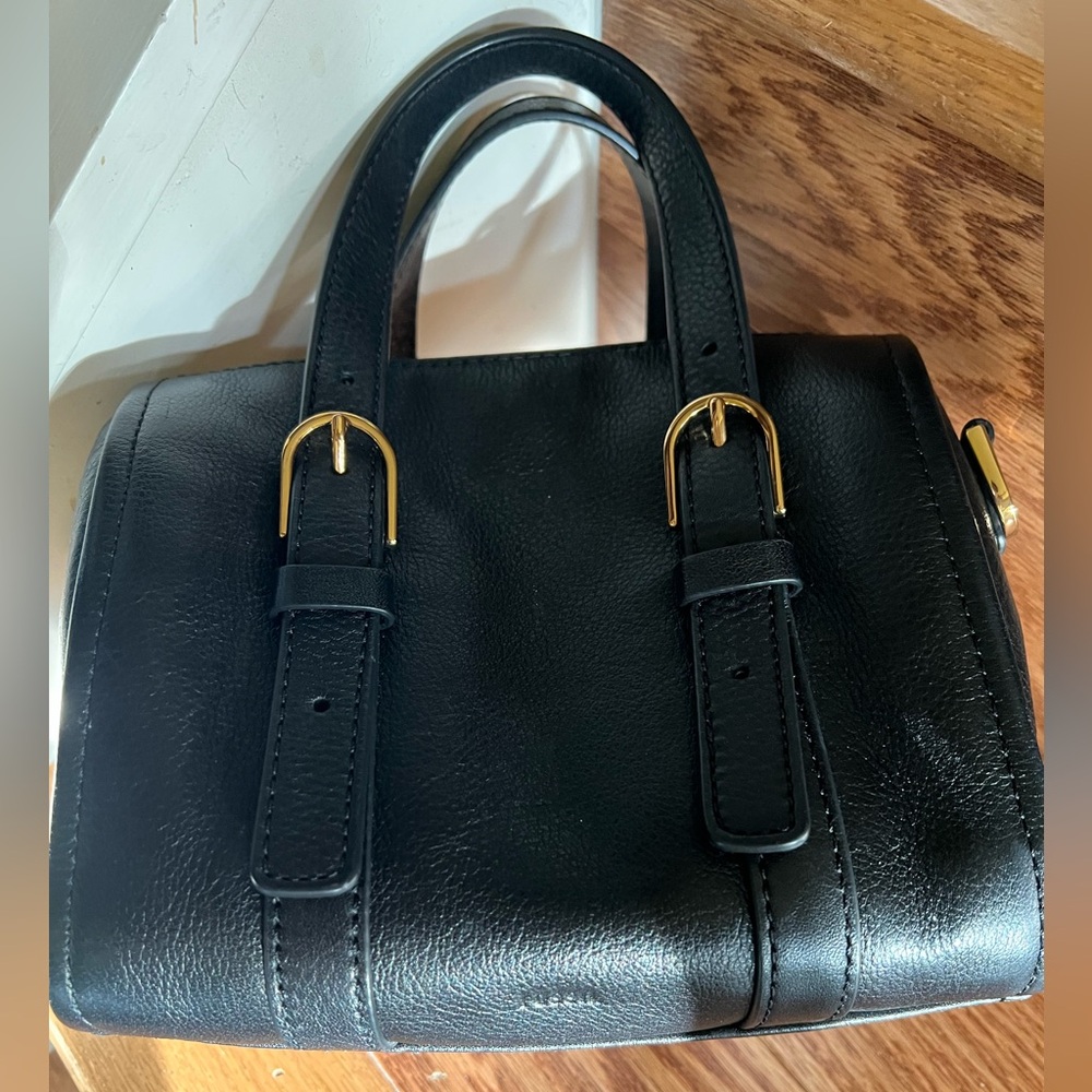 Classic Black Leather Top-Handle Mini Satchel